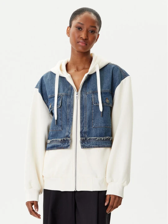Foto del prodotto Desigual Felpa Trucker 25WWSK06 Écru Loose Fit Crema