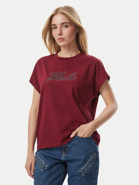Foto del prodotto KARL LAGERFELD T-shirt Rhinestone B4W17048 Rosso scuro Relaxed Fit
