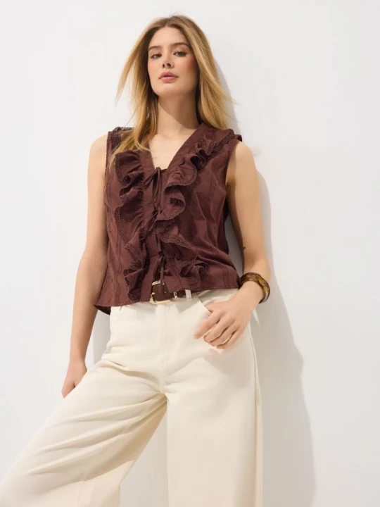 Foto del prodotto Mohito - Blusa a balze - marrone scuro