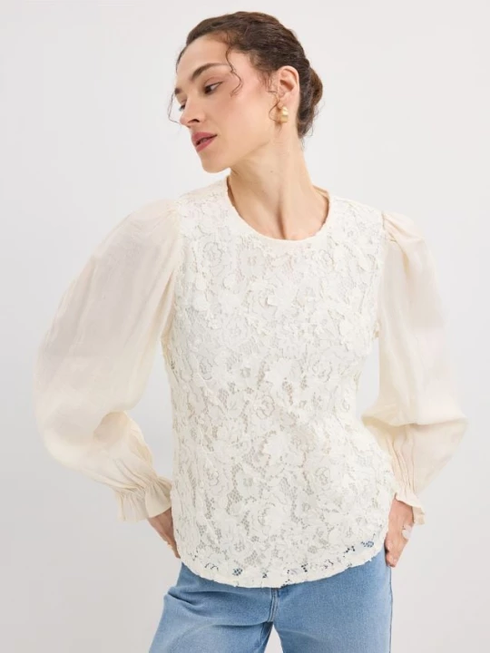 Foto del prodotto Mohito - Blusa leggera con pizzo - panna