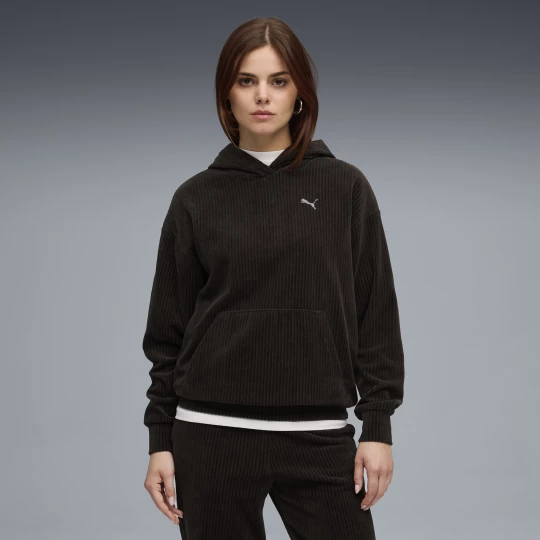 Foto del prodotto PUMA Felpa con cappuccio a coste Essentials Elevated da donna, Abbigliamento, Nero czarny