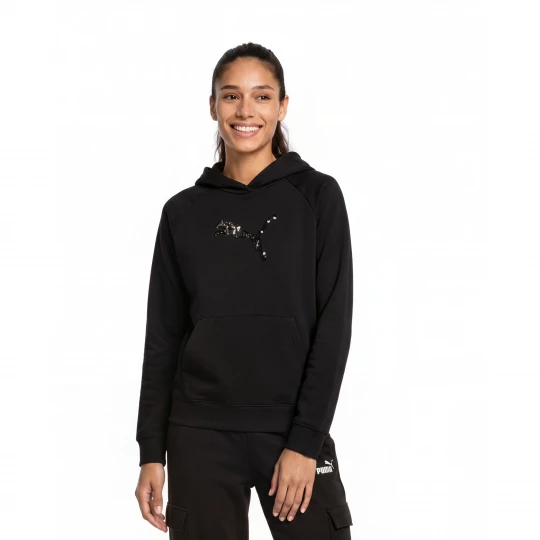 Foto del prodotto PUMA Felpa con cappuccio e paillettes Essentials da donna, Abbigliamento, Nero czarny