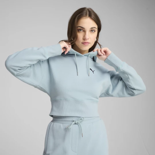 Foto del prodotto PUMA Felpa con cappuccio grafica PREMIUM ESS vestibilità comoda da donna, Abbigliamento, Verde zielony