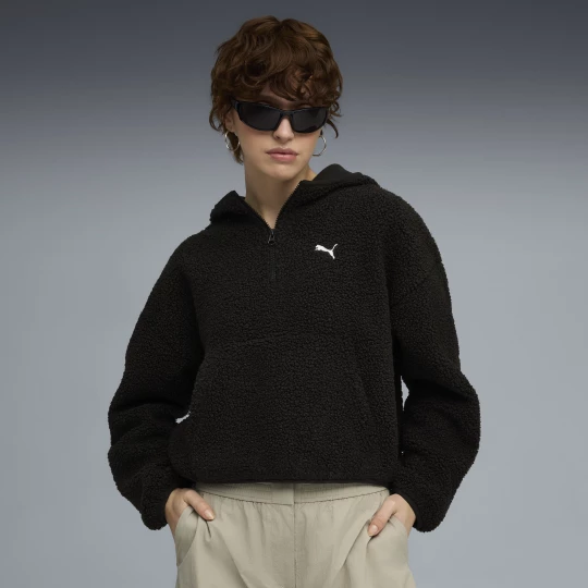 Foto del prodotto PUMA Felpa con cappuccio oversize in pile Wardrobe Essentials da donna, Abbigliamento, Nero czarny