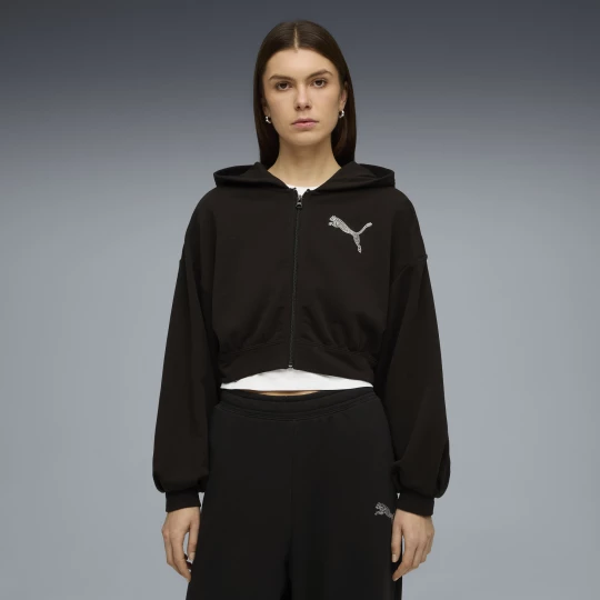 Foto del prodotto PUMA Felpa con cappuccio, zip e grafica Essentials Bedazzled da donna, Abbigliamento, Nero czarny