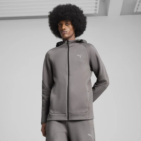 Foto del prodotto PUMA Felpa con zip integrale e cappuccio EVOSTRIPE da uomo, Abbigliamento, Grigio Gray