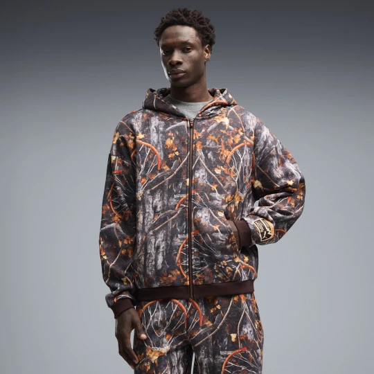 Foto del prodotto PUMA Felpa da basket da uomo con cappuccio, taglio ampio, stampa Dylan Wildcat e zip integrale, Accessori, Marrone brązowy