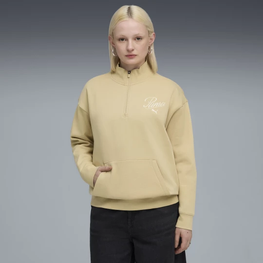 Foto del prodotto PUMA Felpa girocollo con zip Essentials dal taglio morbido da donna, Abbigliamento, Nero czarny