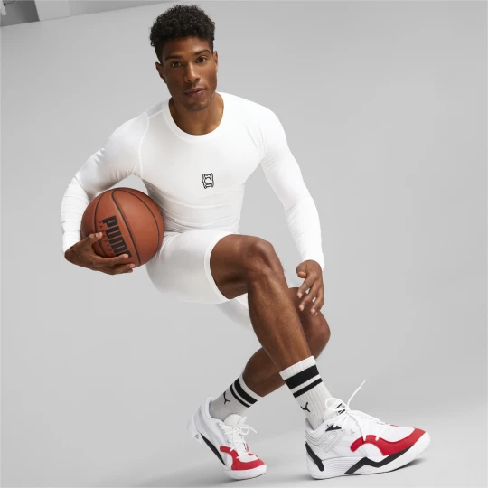 Foto del prodotto PUMA Maglietta a maniche lunghe da basket Media Day da uomo, Abbigliamento, Bianco biały