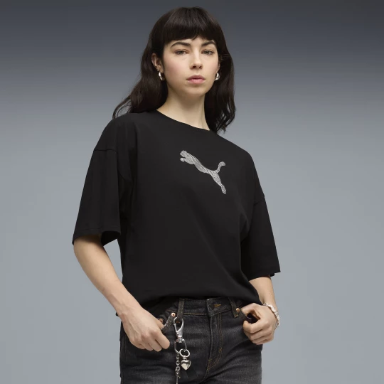 Foto del prodotto PUMA T-shirt oversize con grafica Essentials Bedazzled da donna, Abbigliamento, Nero czarny