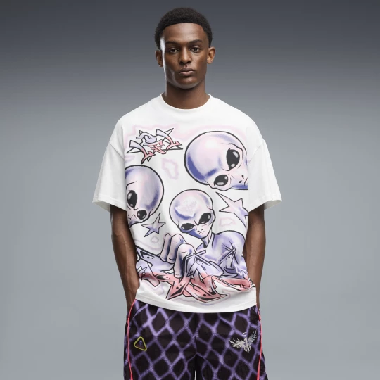 Foto del prodotto PUMA T-shirt oversize Melo Asteriks da uomo, Abbigliamento, Bianco biały
