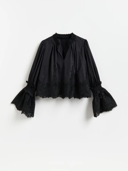 Foto del prodotto Reserved - Blusa in cotone con maniche decorative - nero