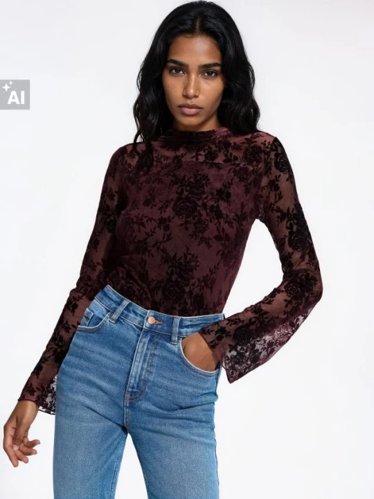 Foto del prodotto Reserved - Blusa in mesh a fiori - bordeaux