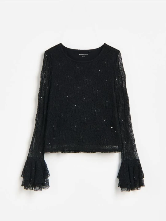 Foto del prodotto Reserved - Blusa in pizzo con strass - nero