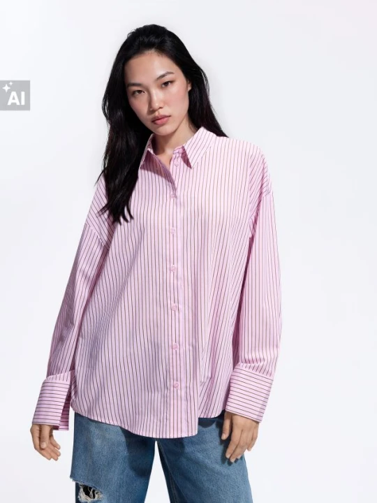 Foto del prodotto Reserved - Camicia in cotone a righe - rosa pastello