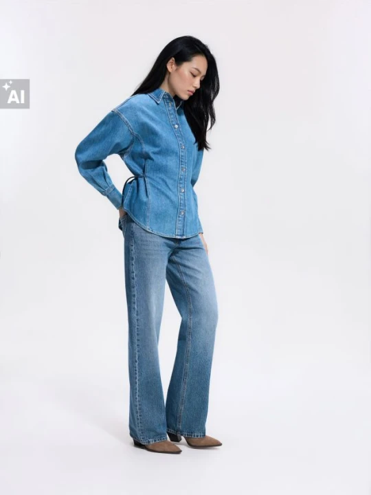 Foto del prodotto Reserved - Camicia in denim con laccetto - blu
