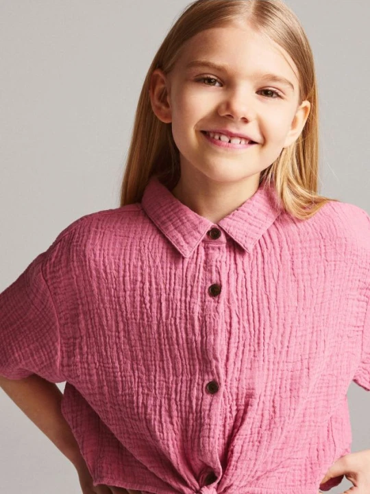 Foto del prodotto Reserved - Camicia in mussola con nodo - rosa cipria