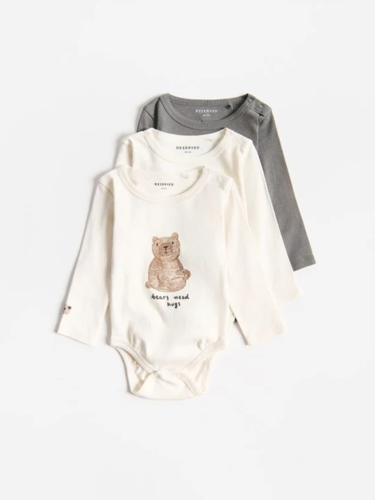 Foto del prodotto Reserved - Confezione da 3 body in cotone - grigio scuro