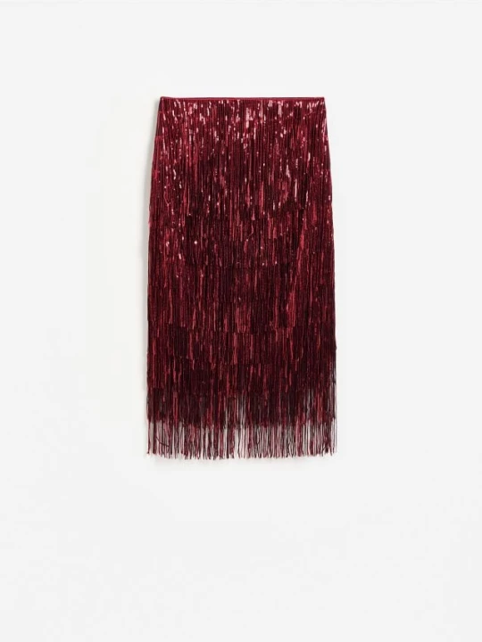 Foto del prodotto Reserved - Gonna midi con frange e paillettes - bordeaux