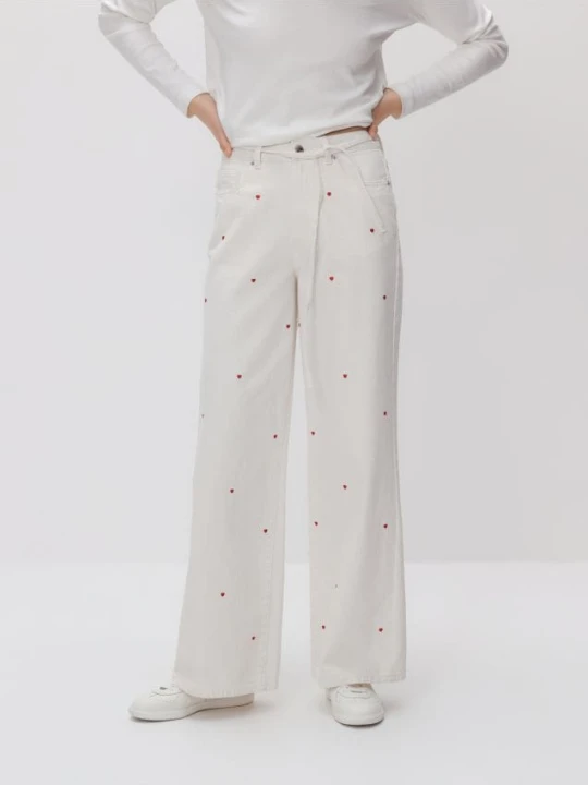 Foto del prodotto Reserved - Jeans wide leg con ricamo - bianco