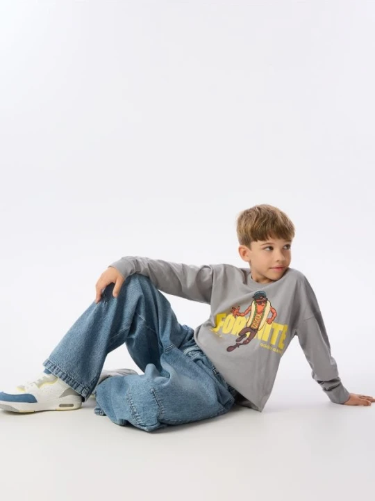 Foto del prodotto Reserved - Maglia a maniche lunghe in cotone Fortnite - grigio scuro