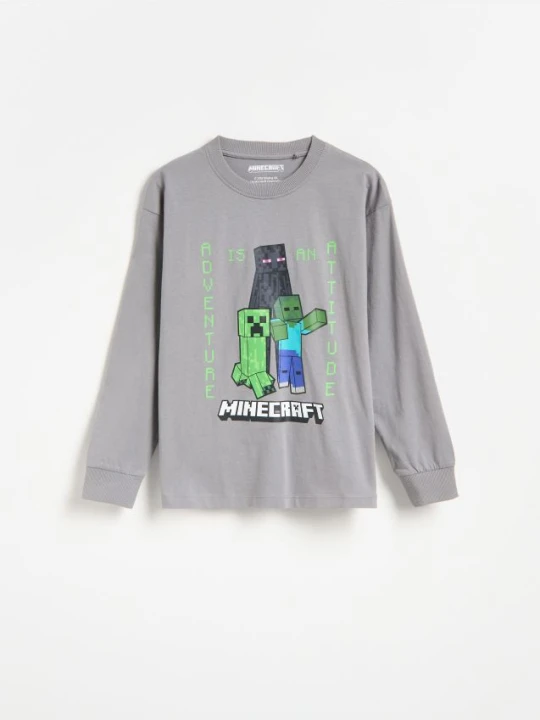 Foto del prodotto Reserved - Maglia a maniche lunghe Minecraft in misto cotone - grigio scuro