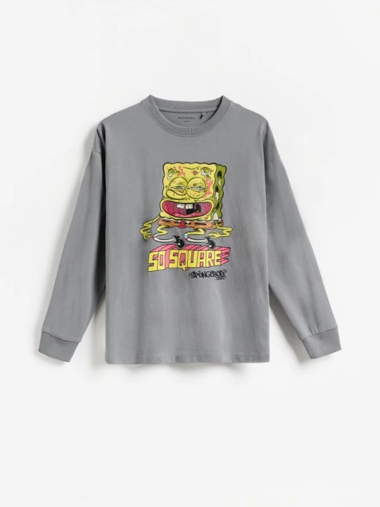 Foto del prodotto Reserved - T-shirt in cotone a maniche lunghe SpongeBob - grigio scuro