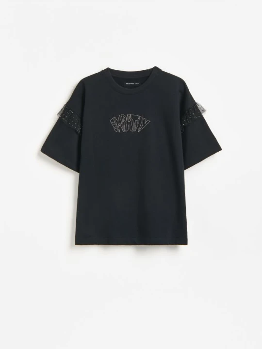Foto del prodotto Reserved - T-shirt in cotone con dettagli a volant - nero