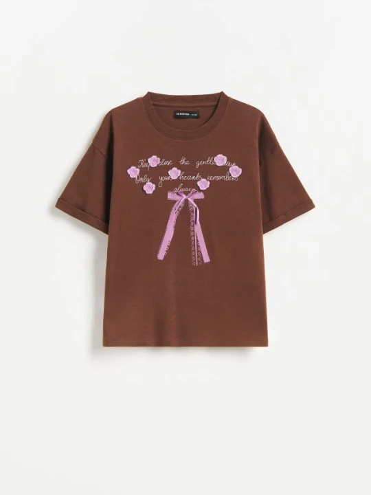 Foto del prodotto Reserved - T-shirt in cotone con ricamo - caffè