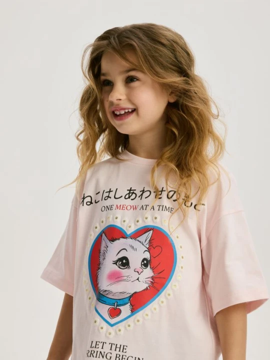 Foto del prodotto Reserved - T-shirt loose con stampa - rosa pastello