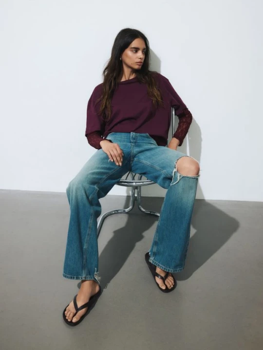 Foto del prodotto Reserved - Top oversize a maniche lunghe con pizzo - bordeaux