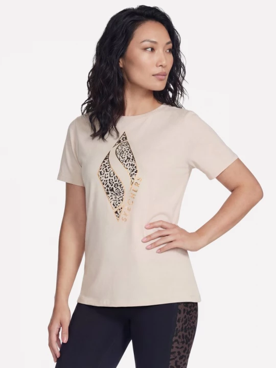 Foto del prodotto Skechers Donna Diamond Cheetah corto Sleeve maglietta in Naturale / Ocra