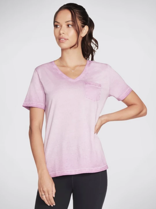 Foto del prodotto Skechers Donna Diamond Wash Hatha V-Neck Pocket maglietta in Porpora / Rosa Fluo