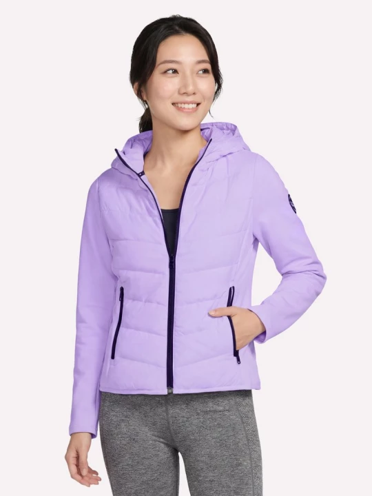 Foto del prodotto Skechers Donna Performance Elite Cozy Fit Hooded Giacca in Bianco / Porpora Chiaro, Taglia Piccolo