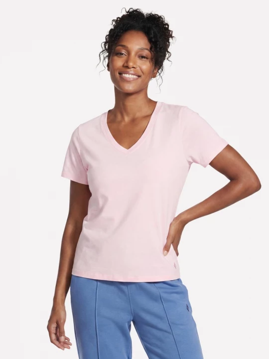 Foto del prodotto Skechers Donna Pima V-Neck maglietta in Bianco / Rosa