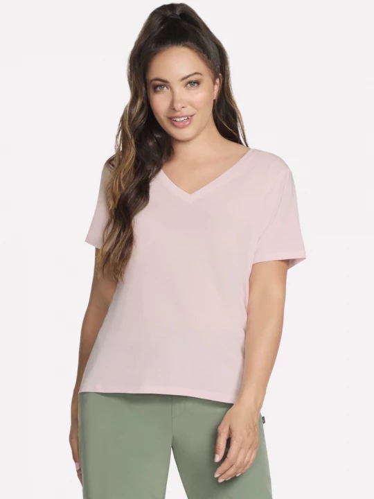 Foto del prodotto Skechers Donna Pima V-Neck maglietta in Bianco / Rosa