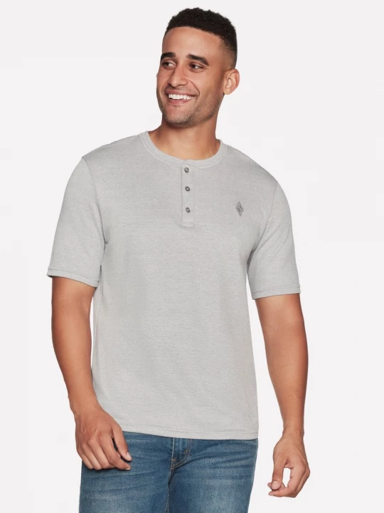 Foto del prodotto Skechers Uomo GOKNIT Pique corto Sleeve Henley in Grigio Chiaro, Taglia Piccolo