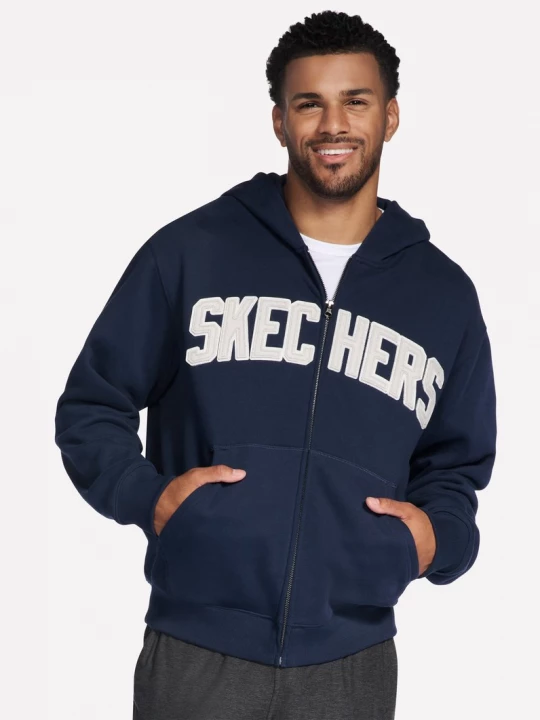 Foto del prodotto Skechers Uomo Max Soft Full Zip felpa con cappuccio in Blu Navy Blue, Taglia Piccolo