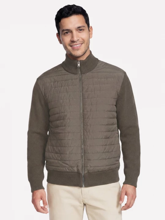 Foto del prodotto Skechers Uomo The Hoodless felpa con cappuccio Cozy Fit Knit Hybrid Giacca in Marrone / Oliva, Taglia Piccolo