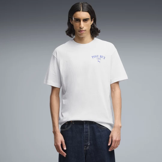Foto del prodotto T-shirt da uomo PUMA Cafe dal taglio morbido con stampa grafica, Abbigliamento, Bianco biały