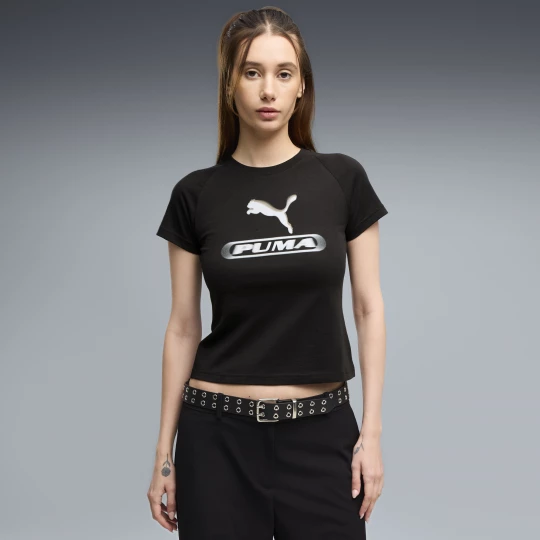 Foto del prodotto T-shirt grafica dal taglio aderente PUMA Sport da donna, Abbigliamento, Nero czarny
