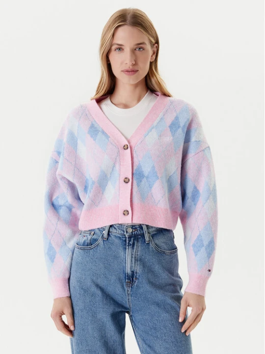 Foto del prodotto Tommy Jeans Cardigan Argyle DW0DW21180 Rosa Relaxed Fit
