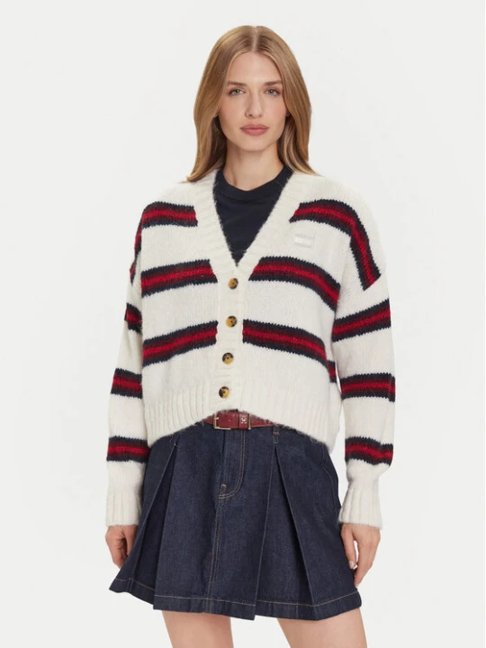 Foto del prodotto Tommy Jeans Cardigan Badge DW0DW21678 Écru Relaxed Fit Crema