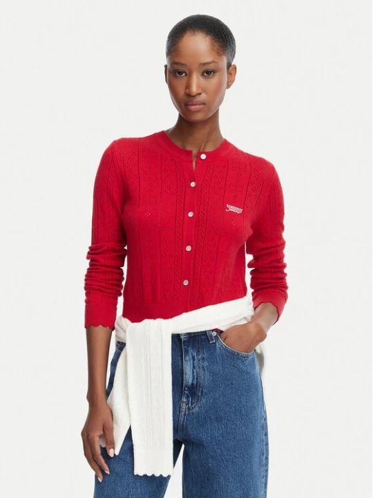 Foto del prodotto Tommy Jeans Cardigan Pointelle DW0DW22931 Rosso Regular Fit