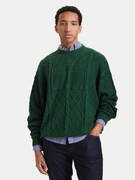 Foto del prodotto Tommy Jeans Maglione Flag DM0DM23614 Verde scuro Relaxed Fit