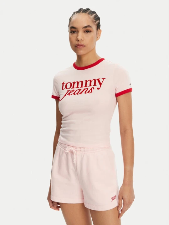 Foto del prodotto Tommy Jeans T-shirt Script Ringer DW0DW20631 Rosa Slim Fit