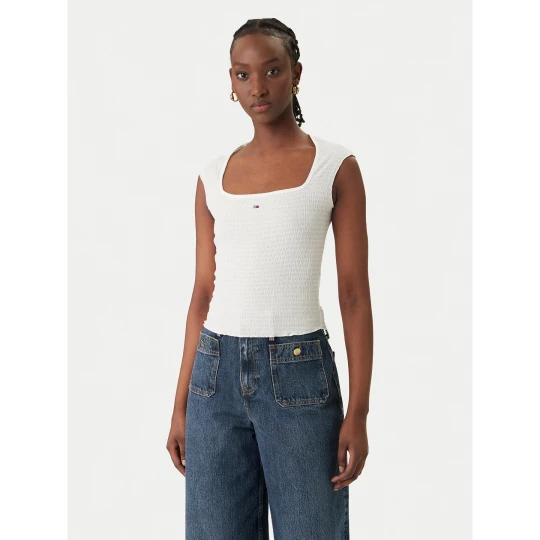 Foto del prodotto Tommy Jeans Top Smock Seersucker DW0DW22220 Bianco Slim Fit