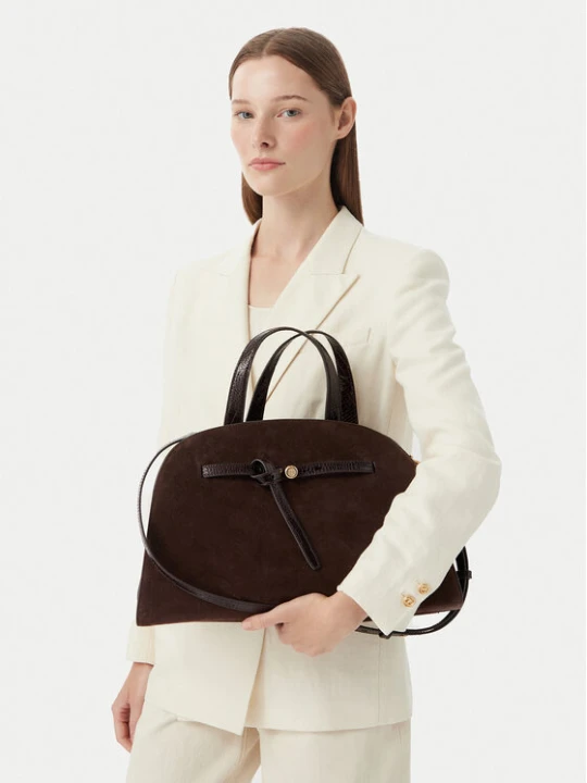 Foto del prodotto Tory Burch Borsetta Romy Suede Bauletto 183363 Marrone scuro