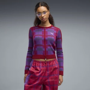 Foto del prodotto PUMA Cardigan da donna in maglia sottile T7 Tartan, Abbigliamento, Rosso czerwony