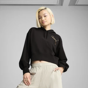 Foto del prodotto PUMA Felpa con cappuccio cropped LEO LUXE vestibilità comoda da donna, Abbigliamento, Nero czarny